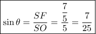 \boxed{\sin \theta  = \dfrac{{SF}}{{SO}} = \dfrac{{\dfrac{7}{5}}}{5} = \frac{7}{{25}}}