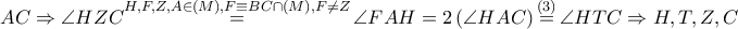 AC\Rightarrow \angle HZC\overset{H,F,Z,A\in \left( M \right),F\equiv BC\cap \left( M \right),F\ne Z}{\mathop{=}}\,\angle FAH=2\left( \angle HAC \right)\overset{\left( 3 \right)}{\mathop{=}}\,\angle HTC\Rightarrow H,T,Z,C
