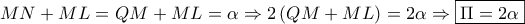 \displaystyle{MN + ML = QM + ML = \alpha  \Rightarrow 2\left( {QM + ML} \right) = 2\alpha  \Rightarrow \boxed{\Pi  = 2\alpha }}