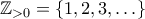 \mathbb Z_{>0}=\{1,2,3,\ldots\}