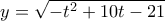 y=\sqrt{-t^2+10t-21}